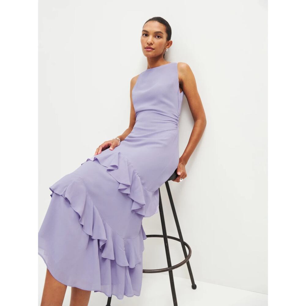Reformation Lavender Tiered Ruffle Midi Dress - Picture 4 of 12